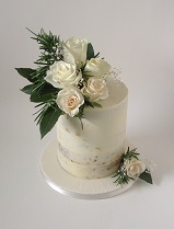 Semi Naked 1 tier wedding cake fresh flowers